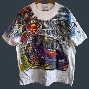 Vintage 1990s Jeff Gordon Superman Racing Nascar Print T-Shirt